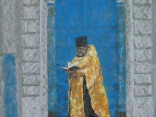 Выставка "СТРАНИЦЫ ИСТОРИИ". Работа Любови Викторовой "Молитва", 2013, 45х32,5, б., пастель