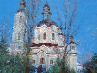 Выставка "СТРАНИЦЫ ИСТОРИИ". Работа Любови Викторовой "Храм в Яссах", 2010, 45х32,5,б., пастель